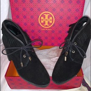 Tory Burch black suede fringe booties NIB